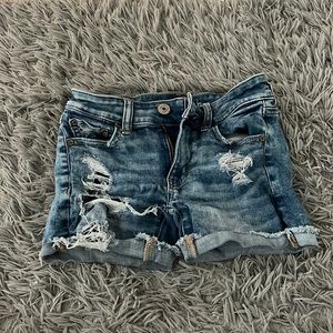 Blue distressed American eagle stretchy jean shorts
